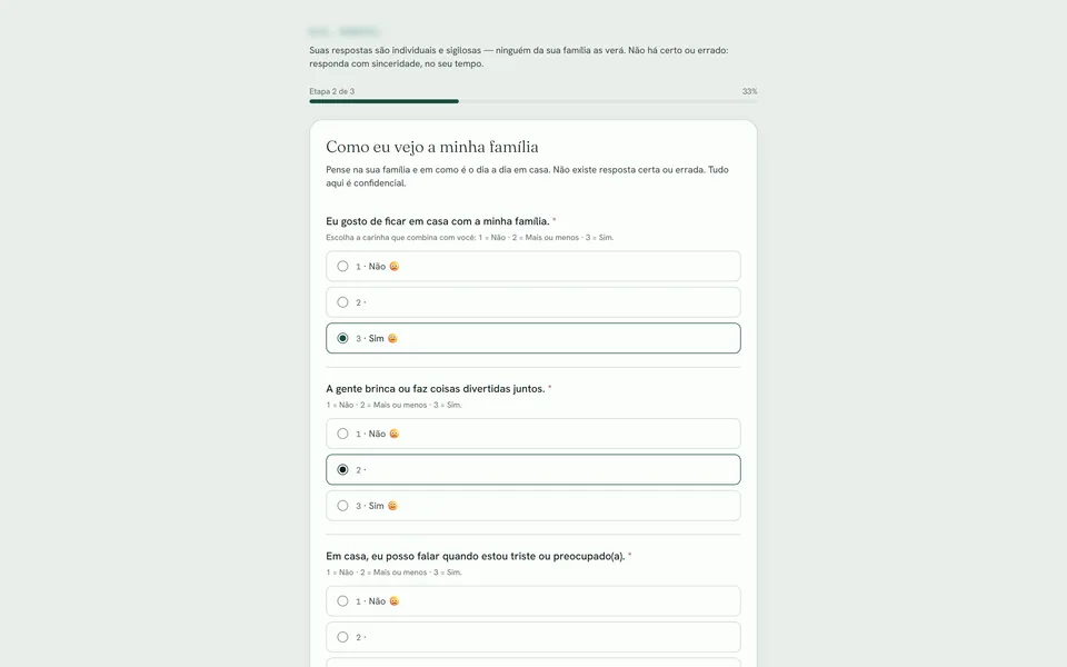 Âmago: questionário individual e sigiloso respondido por um membro da família