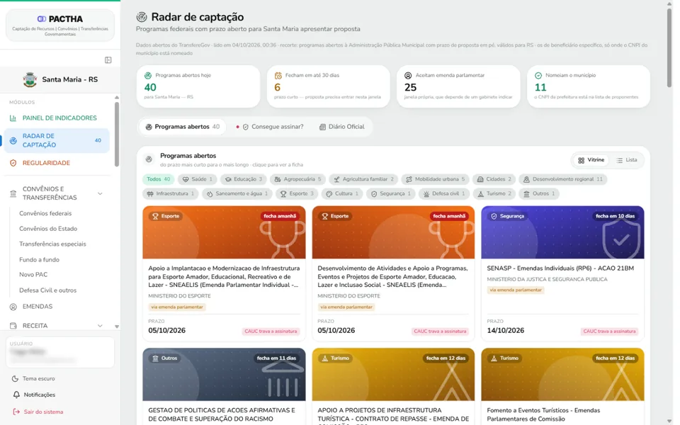 PACTHA: radar de captação de programas federais
